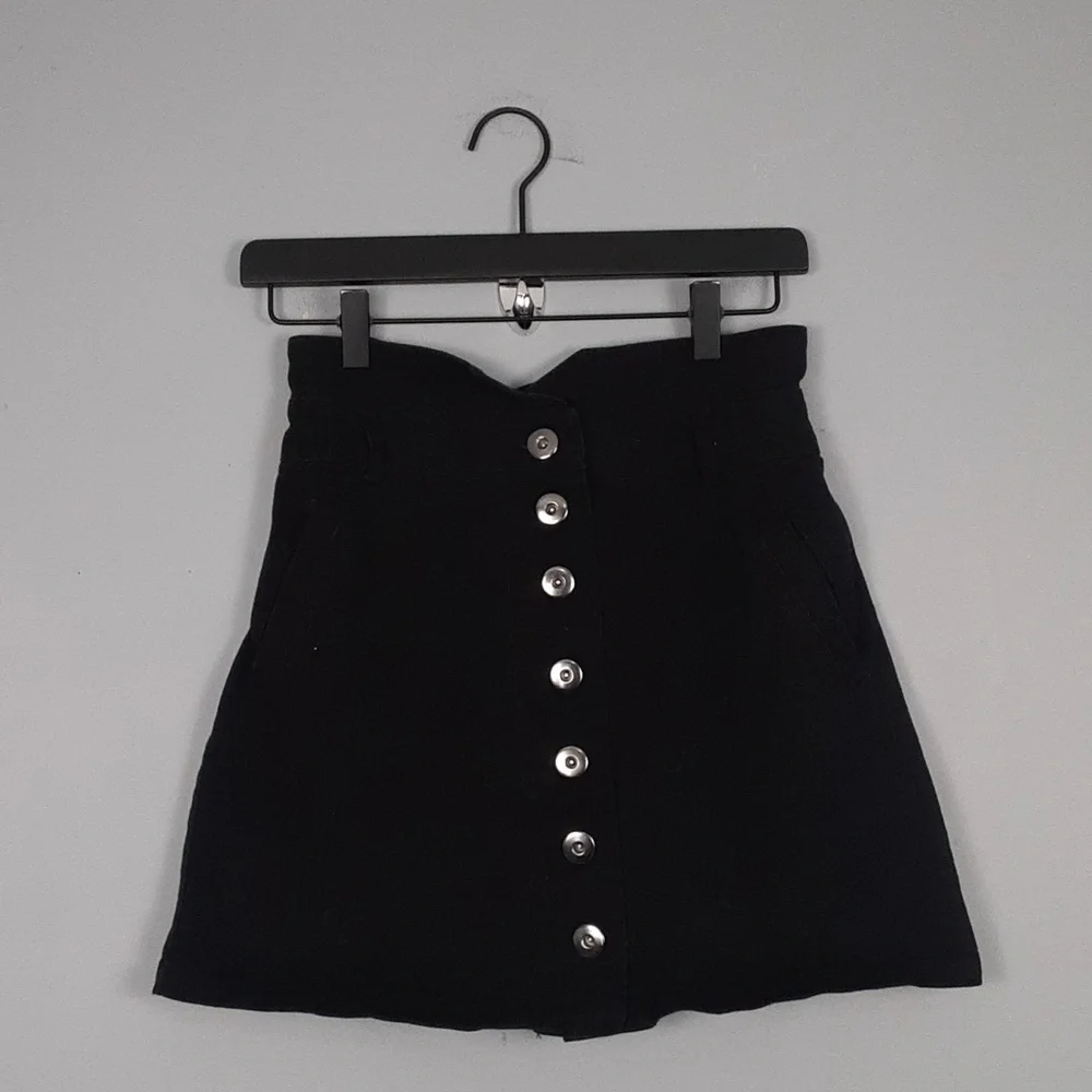 Francesca's Mi Ami Black Button High Waisted Mini Skirt